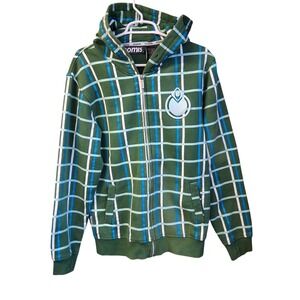 Nomis Design Blue Green Plaid Hooded Zip Sweatshirt Oversized Sz Small GUC